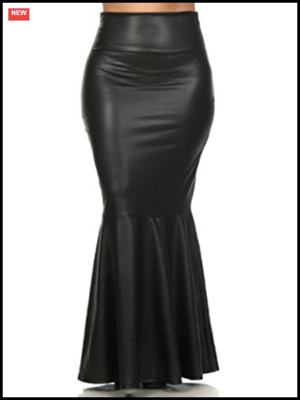 Plus Size Faux Leather Pleated High Waist Maxi Mermaid Skirt